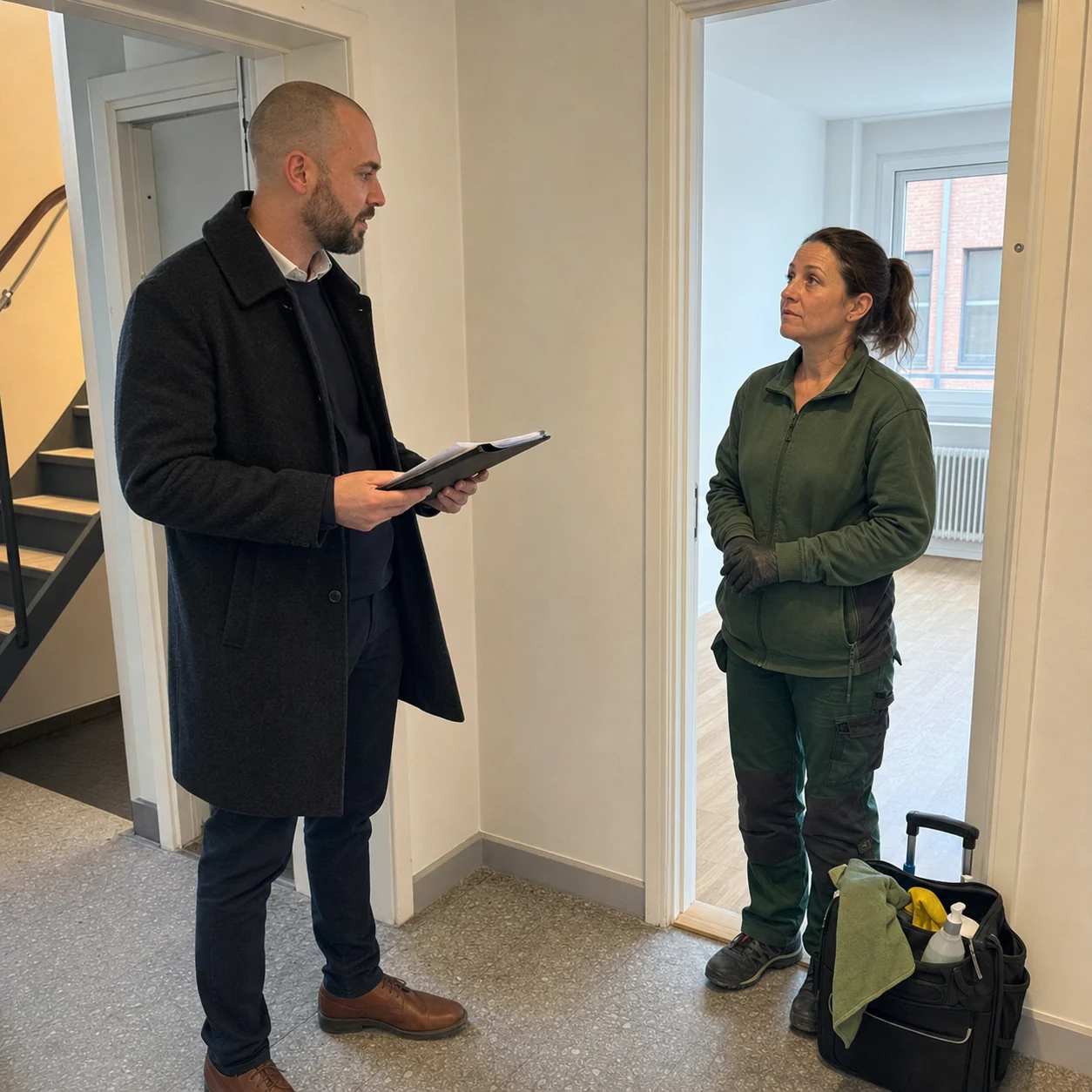 Förvaltare och städare efter en flyttbesiktning